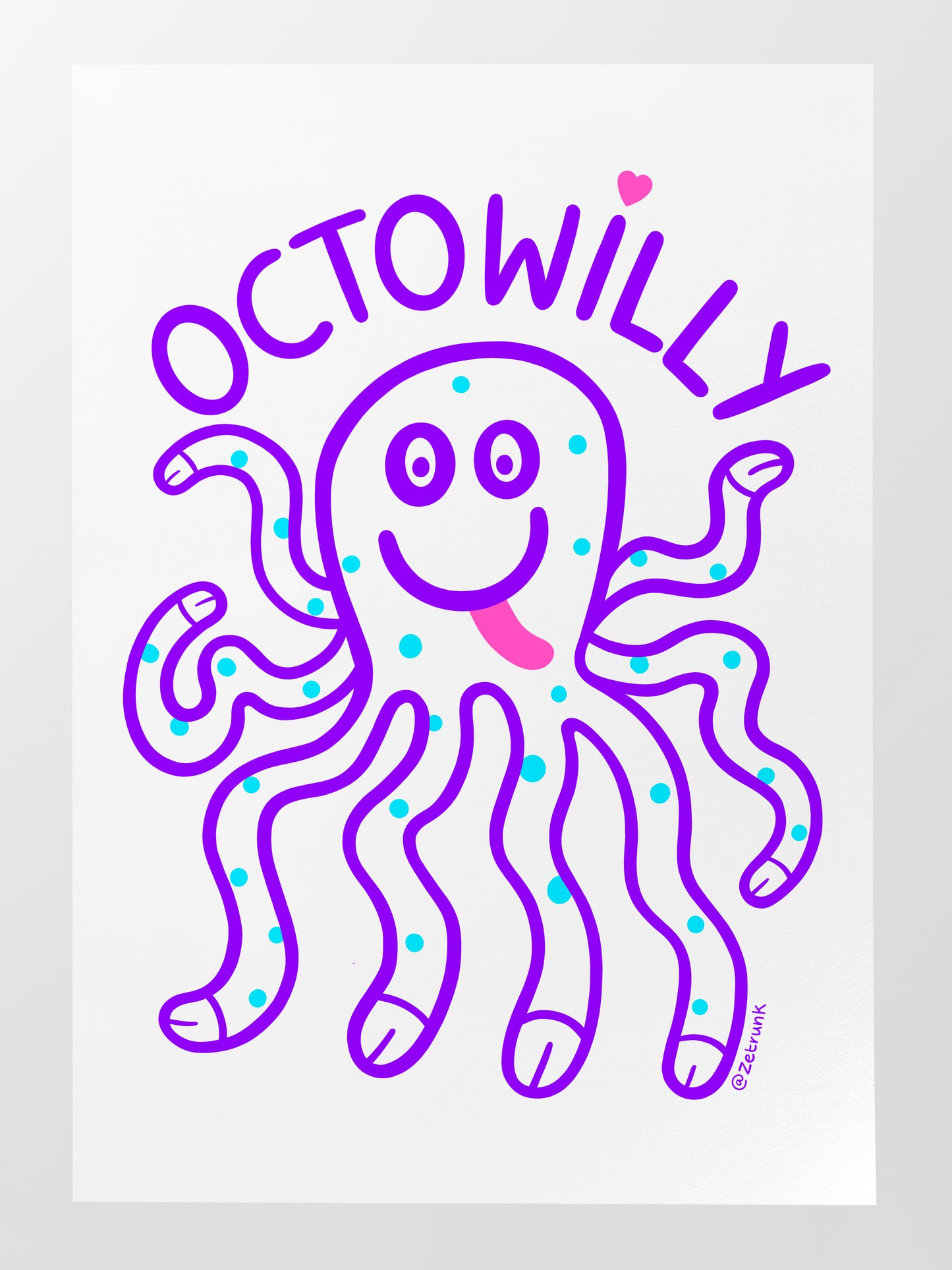 OctoWilly funny A3 screen print of a smiling octopus with suggestive tentacles