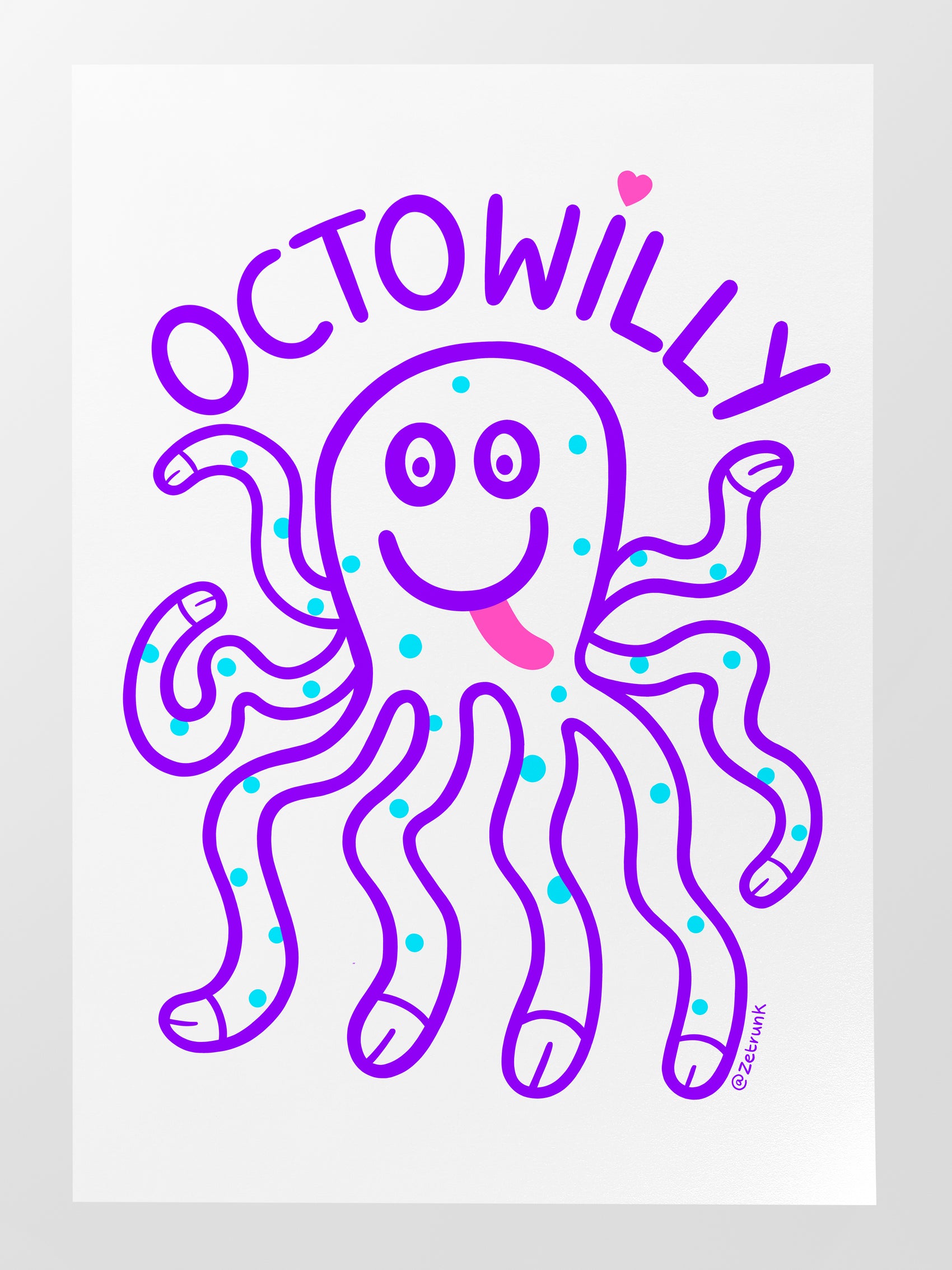 OctoWilly funny A3 screen print of a smiling octopus with suggestive tentacles